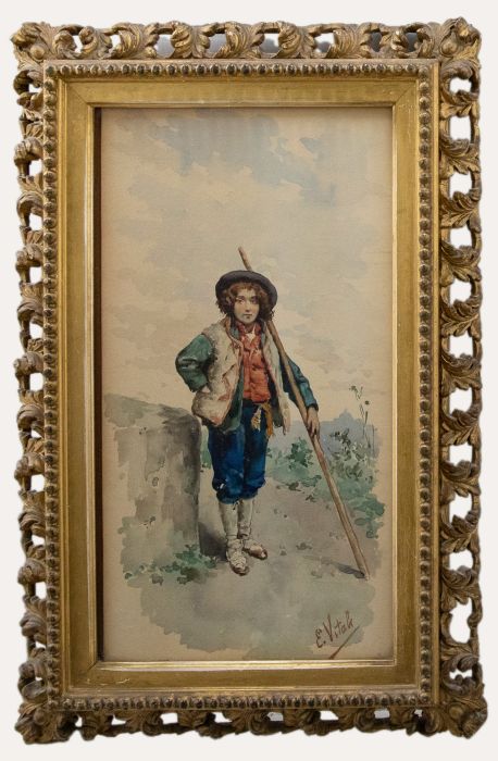 Eduard Vitali - 19th Century Watercolour, Italian Shepherd Boy