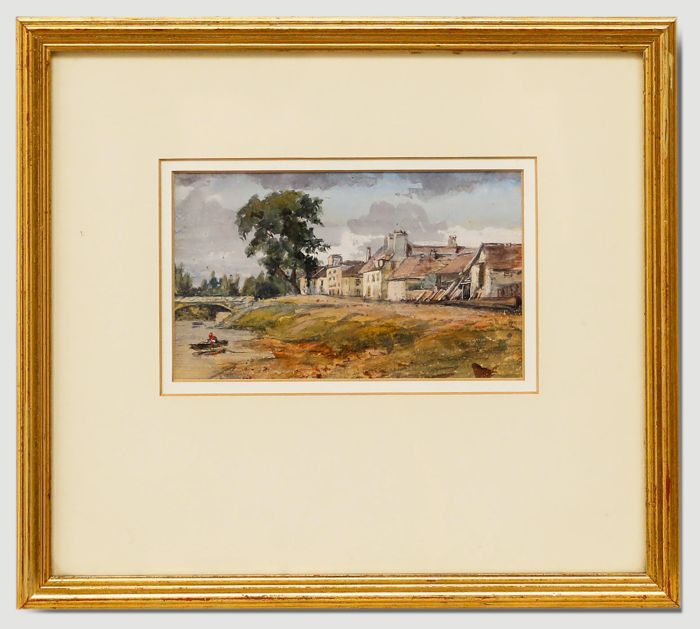 Early 20th Century Watercolour - River by the French Village