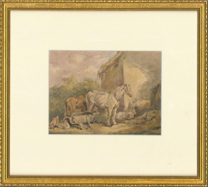 Late 19th Century Watercolour - Horses by the Stable