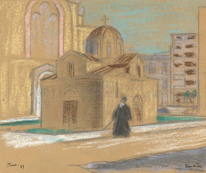 Henry Cotterill Deykin (1905-1989) - 1937 Pastel, Holy Church, Athens