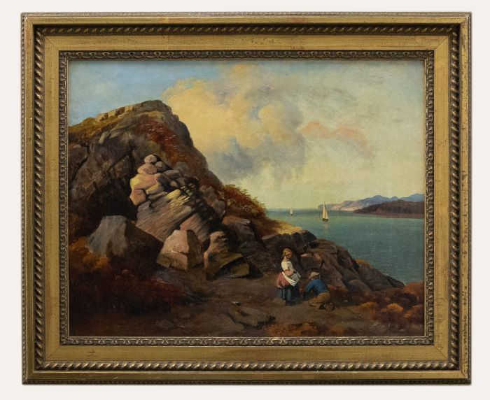 Framed Late 19th Century Oil - Figures on a Coastal Path