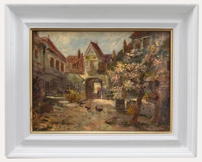 G. Dubois - Framed Early 20th Century Oil, Town Scene with Chickens