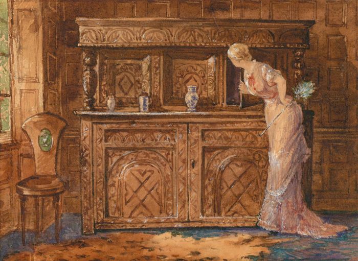 1848 Watercolour - Dusting the Bureau
