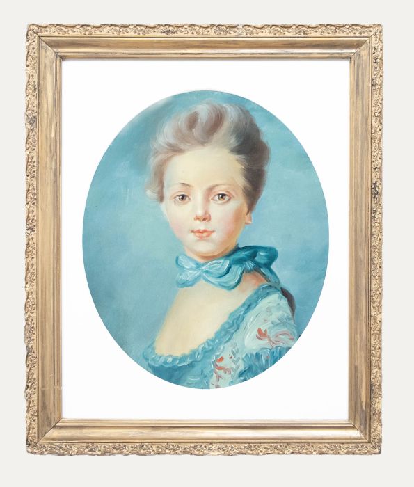 After Jean Baptiste Perronneau - Framed 20th Century Oil, A Girl with a Kitten