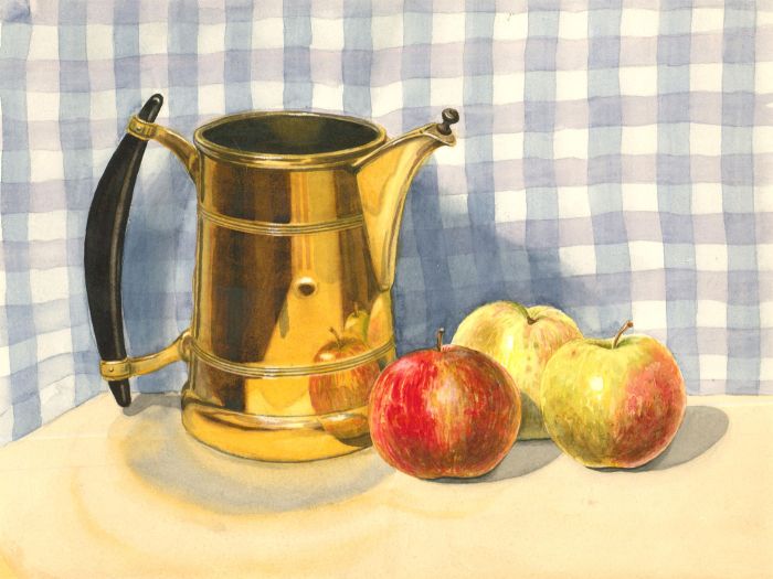 Mid 20th Century Watercolour - Brass Jug with Apples