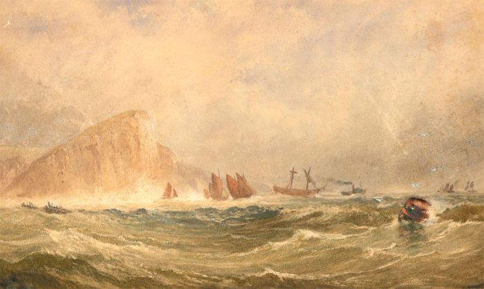 19th Century Watercolour - Ships Off the Coast