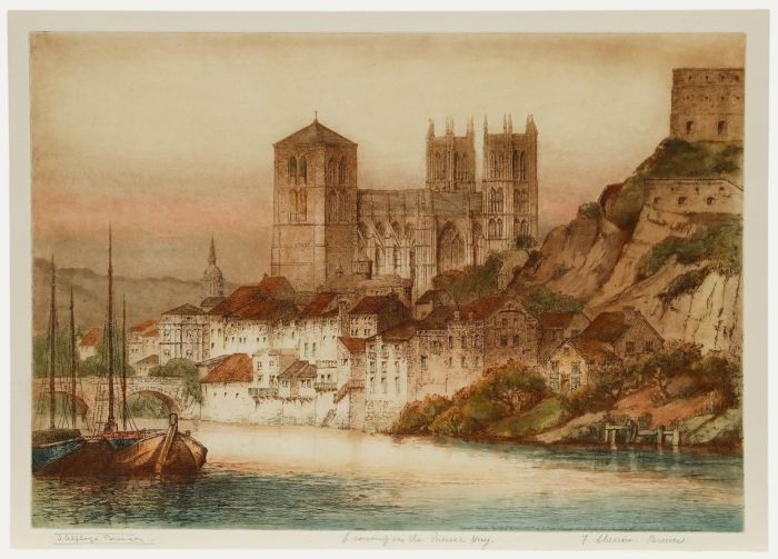 James Alphege Brewer (1881-1946) - Etching, Evening on the Meuse, Huy 88