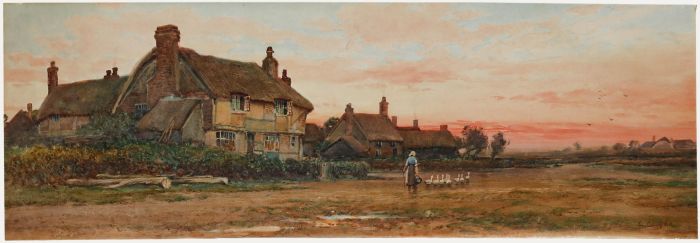 E. Cooper  - Early 20th Century Watercolour, Goose Girl at Sunset