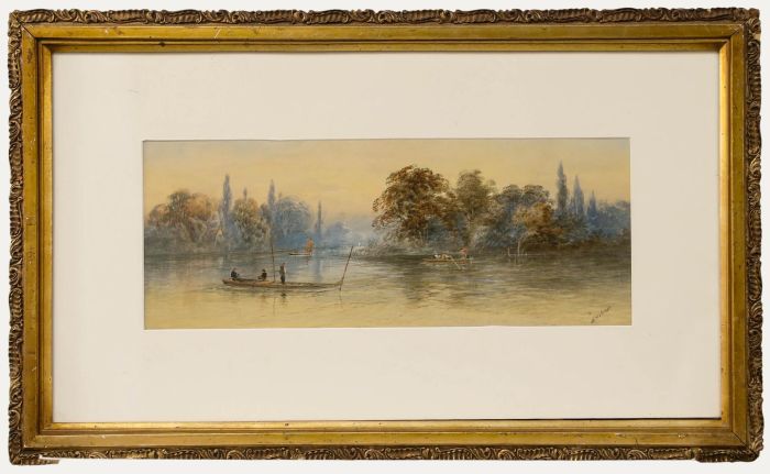 William Henry Vernon (1820-1909) - Framed Watercolour, Punting on the River