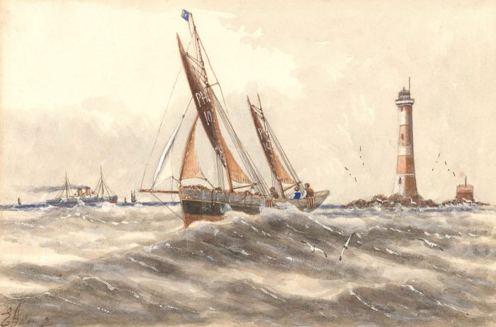 E. Adams  - Early 20th Century Watercolour, Stormy Seas at Plymouth