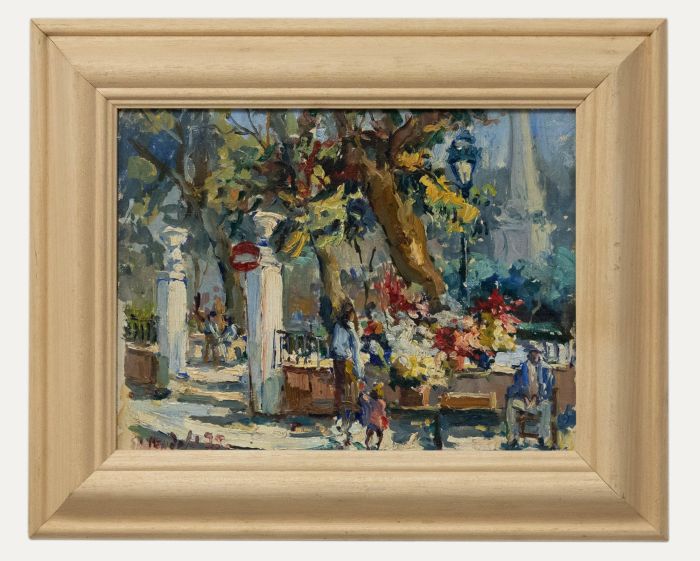 Framed 20th Century Oil - Parisian Flower Seller