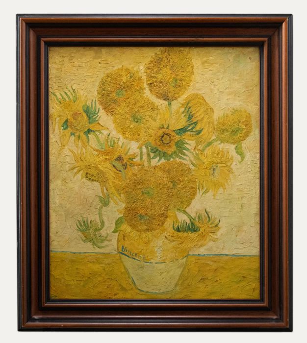 After Vincent van Gogh - Framed Contemporary Oil, Sunflowers