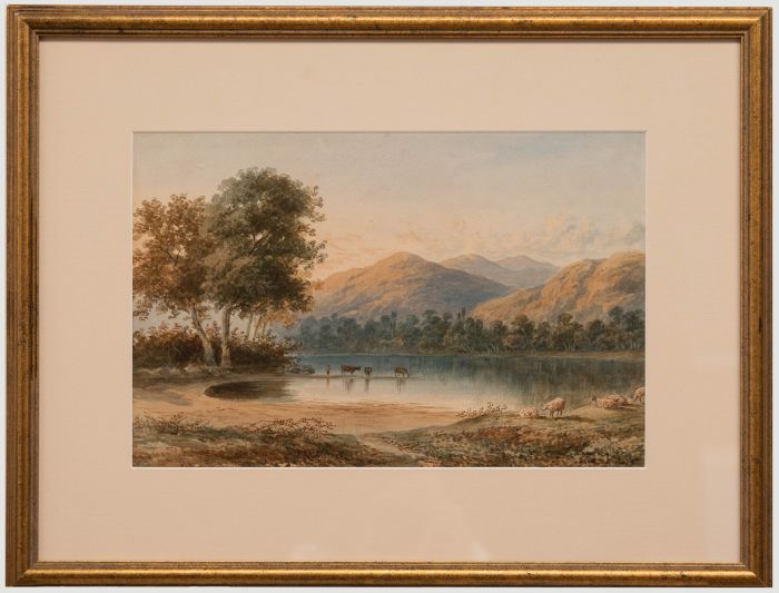 English School 19th Century Watercolour - Cattle Watering by a Loch