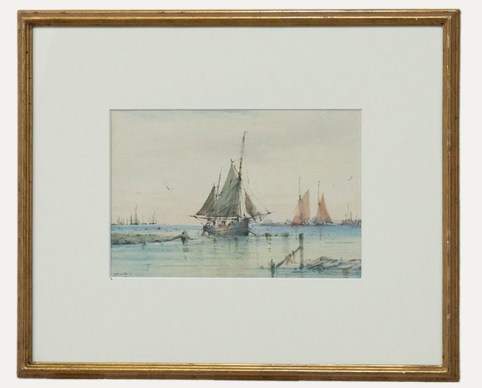 Framed Late 19th Century Watercolour - Sailing Boats in Low Tide
