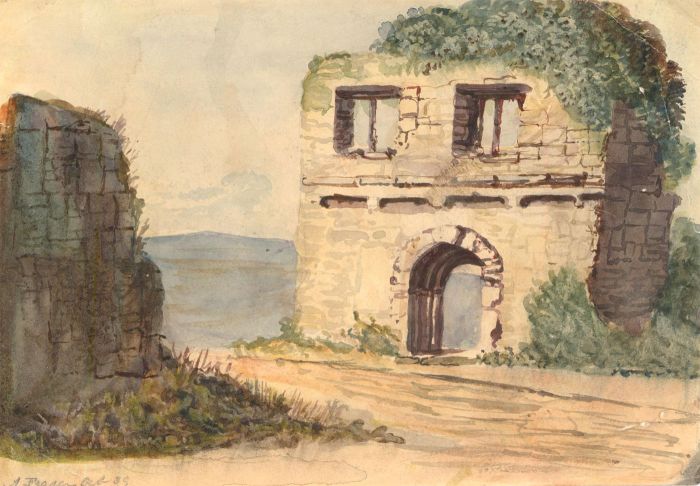 A. Fraser  - 1939 Watercolour, Castle Ruins
