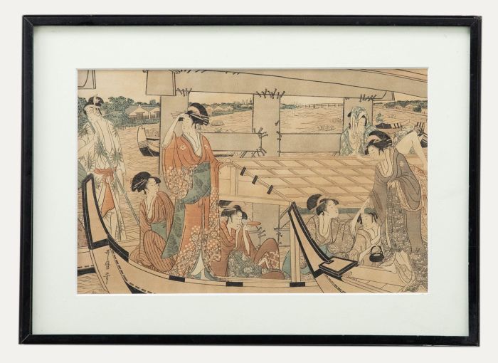 19th Century Watercolour - Travelling Geishas