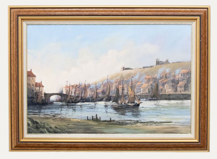 Colin Russell - Framed 20th Century Oil, Whitby Harbour Scene