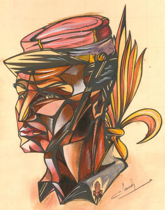 Cubist School 20th Century Pen & Watercolour - Portrait of a Soldier