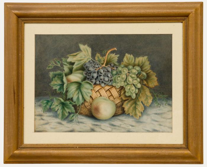William B. Hough (1819-1897)- Framed Watercolour, Still Life of Grapes & Peaches