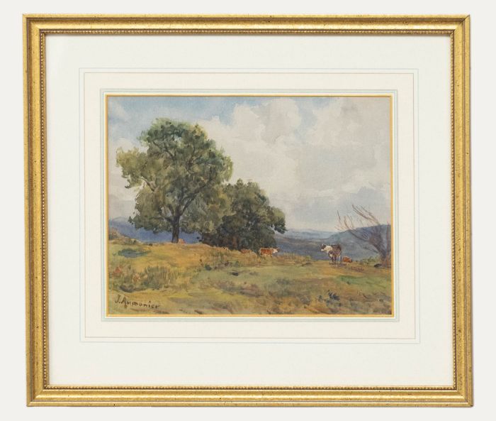 James Aumonier (1832-1911) - Watercolour, Upland Pastures on a Sussex Farm