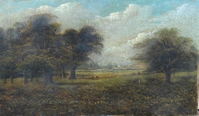 19th Century Oil, Pastoral Landscape with Livestock