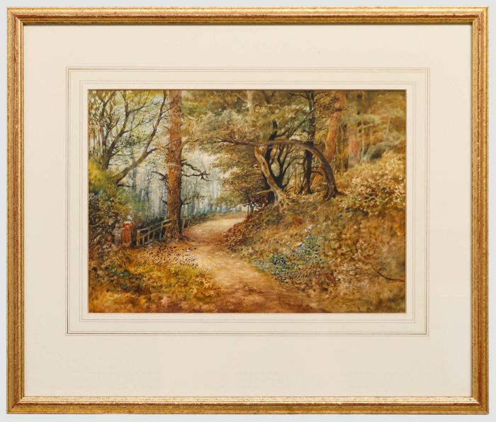   - Framed Late 19th Century Watercolour, Figures on a Woodland Path