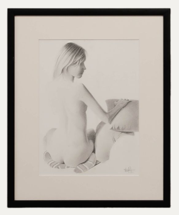 Lee Stewart - Contemporary Graphite Drawing, Nude and Pillows
