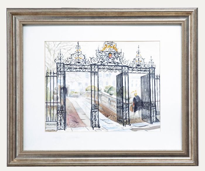 John Morris - Framed 20th Century Watercolour, Clare College, Cambridge