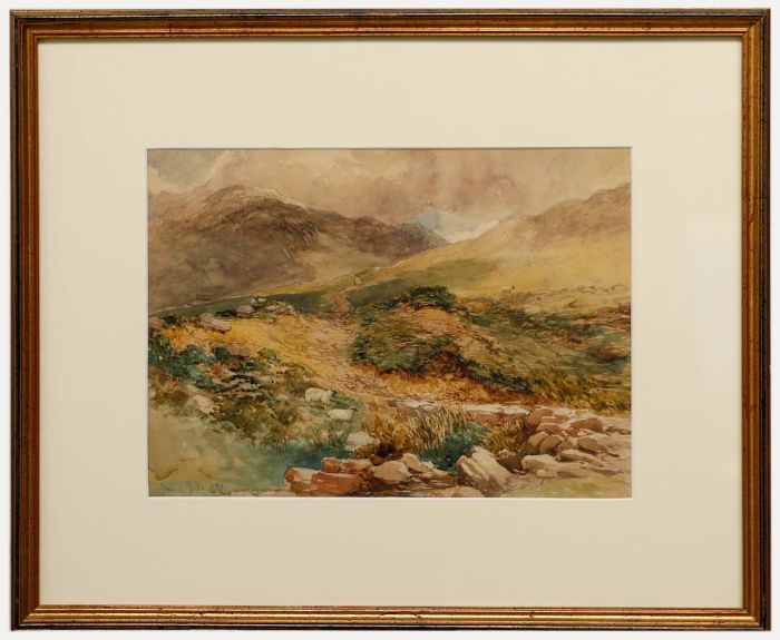 David Bates (1840-1921) - Framed 1883 Watercolour, Welsh Mountain Pastures