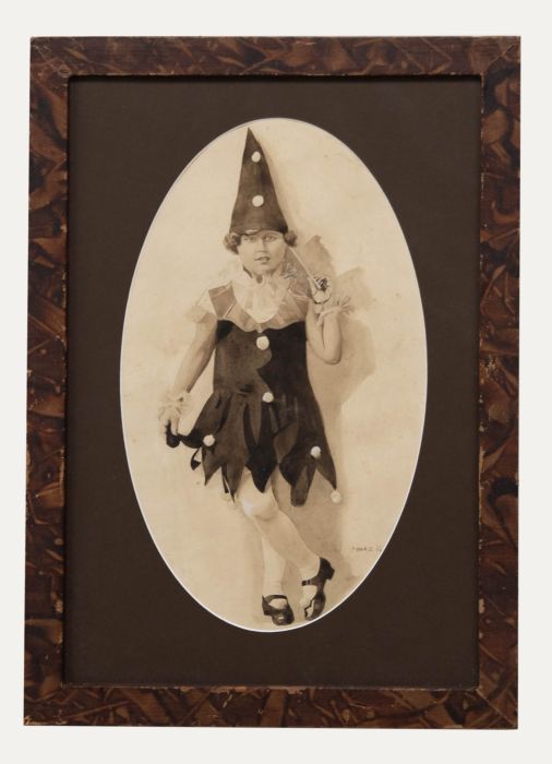 L. Hasse  - 1933 Watercolour, Girl in a Jester Costume