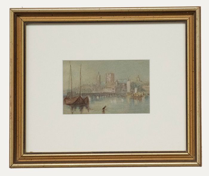 Framed 19th Century Watercolour - Boats at Beaugency