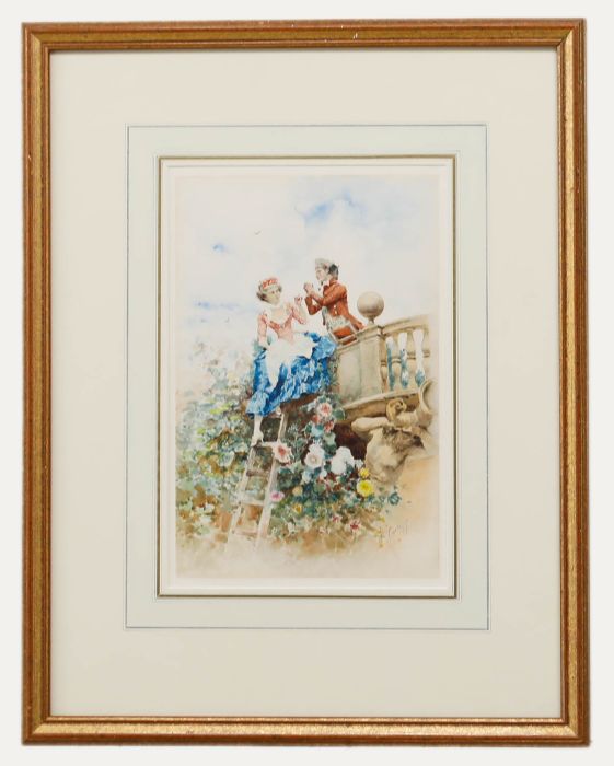 Oreste Cortazzo (1836-1910) - French 19th Century Watercolour, A Garden Tryste