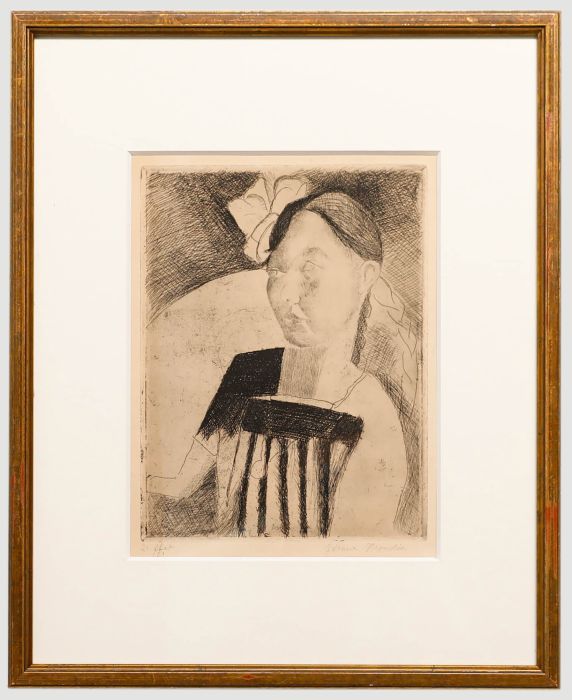 Yvonne Mondin (1898-1967) - Framed Early 20th Century Etching, Girl with a Bow