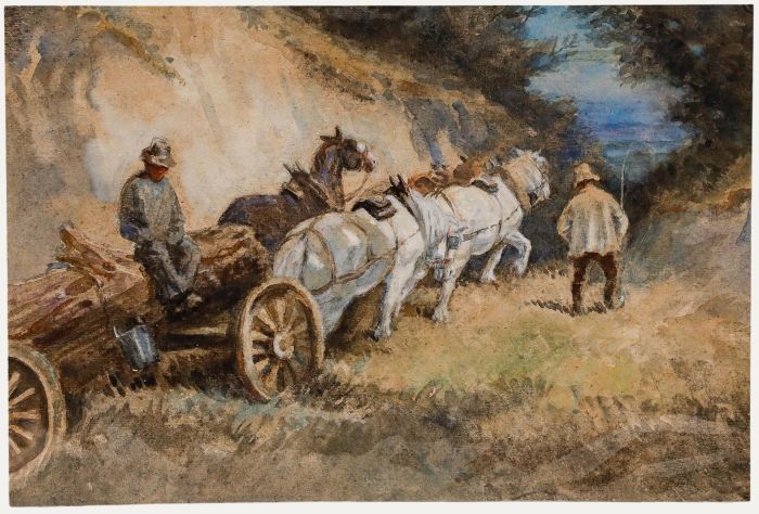 Late 19th Century Watercolour - Timber Hauling