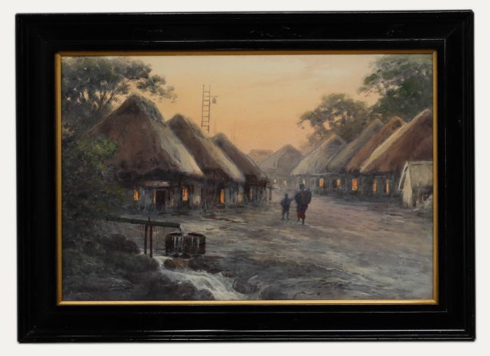A. Yoshida - Framed Early 20th Century Watercolour, Japanese Village at Dusk
