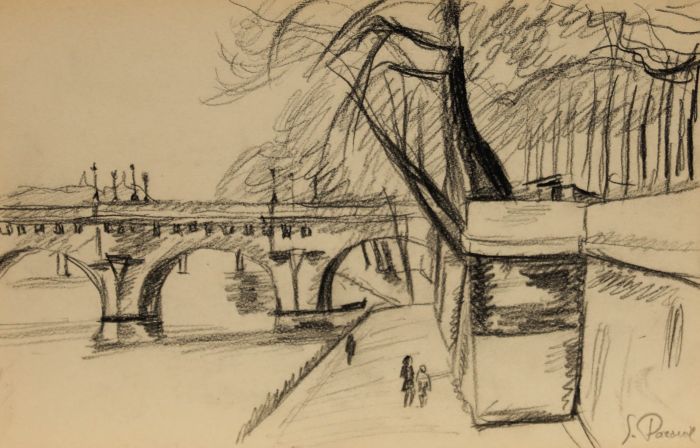 Georges Pacouil (1903-1996) - Mid 20th Century Charcoal Drawing, On the Seine
