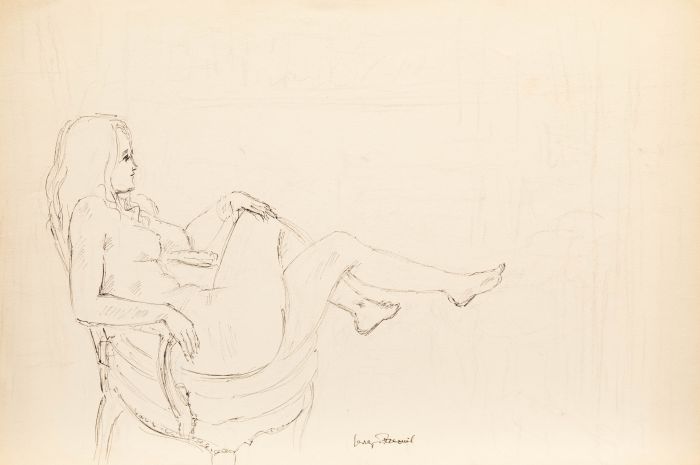 Georges Pacouil (1903-1996) - Pen and Ink Drawing, Nude in Armchair 85