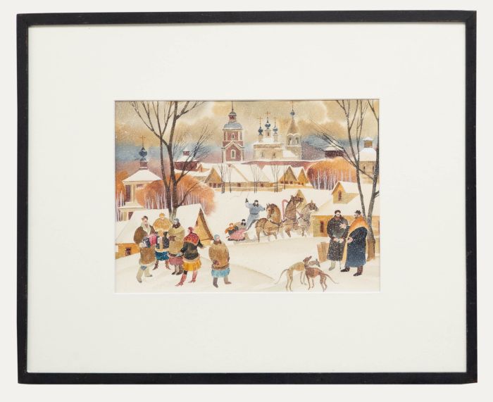 Russian School Mid 20th Century Watercolour - Village Scene in Snow