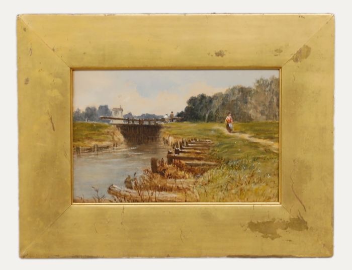 Late 19th Century Watercolour - Figures by a Lock