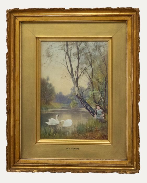 Benjamin D. Sigmund (1857-1947) - Watercolour, Watching Swans
