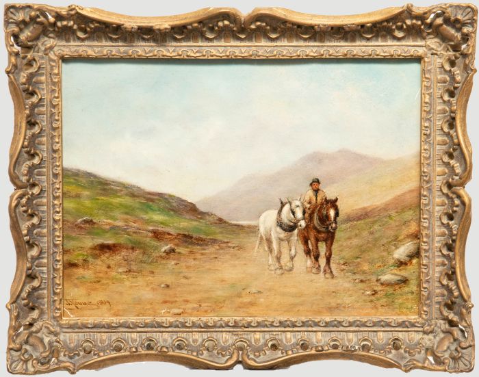 J. Young - 1904 Oil, Cart Horses in the Highlands