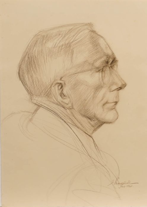 E.P. Clapholt - 1961 Pastel, Profile of Man in Glasses