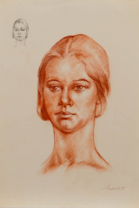 E.P. Clapholt - 1970 Pastel, Bust of A Young Woman