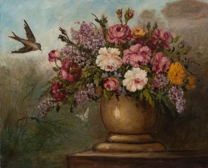 Early 20th Century Oil - Spring Bouquet with Bird