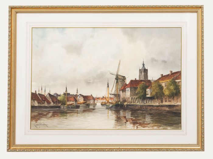 Louis Van Staaten (1836-1909) - Framed Watercolour, Dutch Scene near Dordrecht