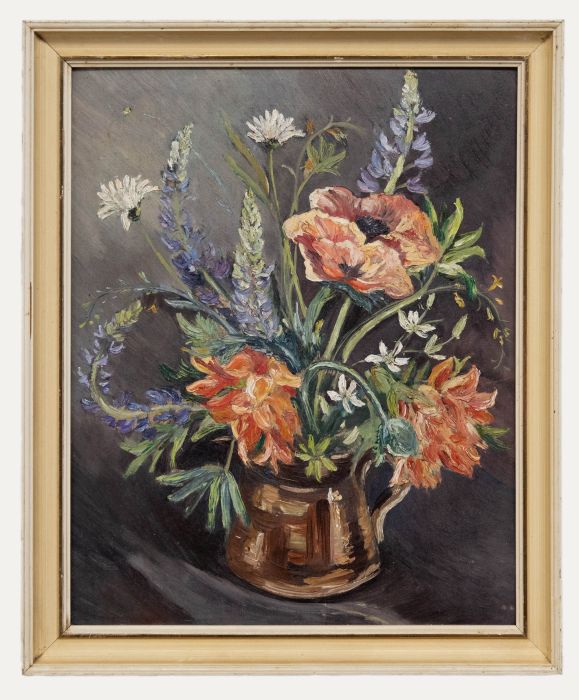 Florence Engelbach - Framed Mid 20th Century Oil, Flowers in a Copper Jug