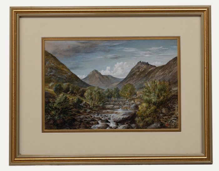 Attrib. Charles A. Goldie (fl.1858-1879) - Watercolour, Highland River Crossing
