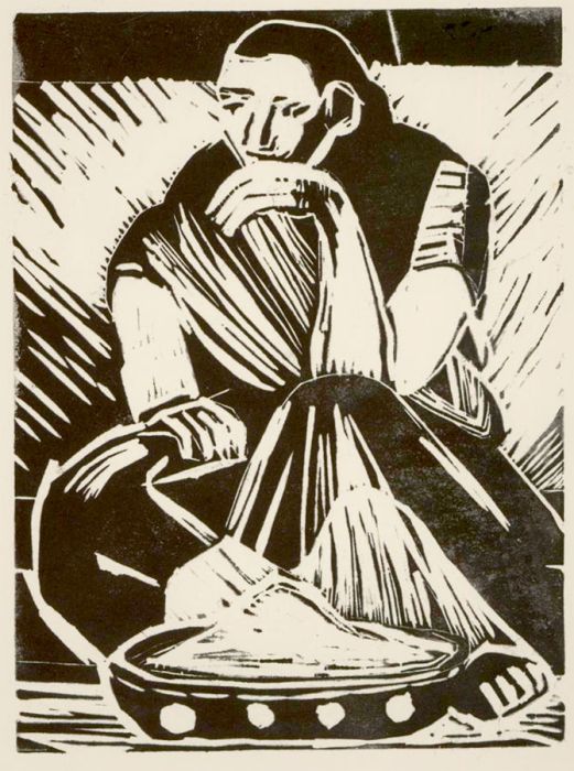Patricia Johnstone (1944-2023) - Contemporary Woodcut, Seated Woman