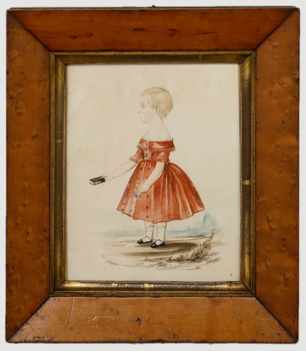 Folk Art 19th Century Watercolour - The Little Red Dress