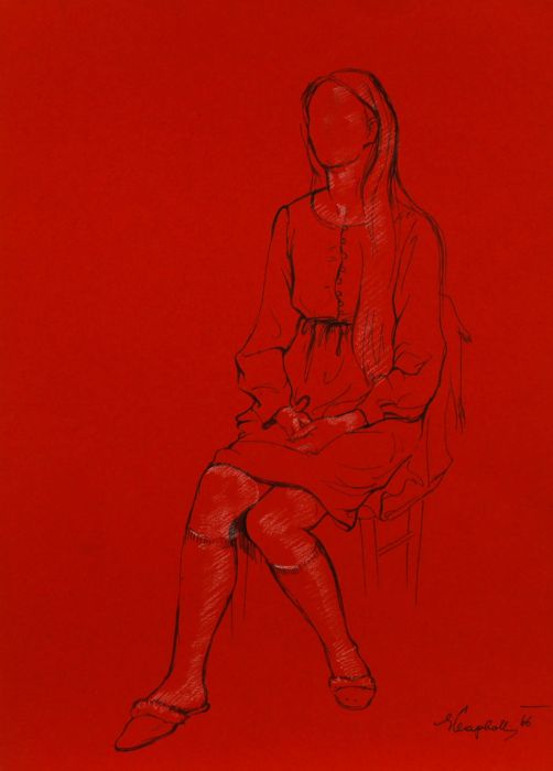 E.P. Clapholt - 1966 India Ink, Dress and Stockings
